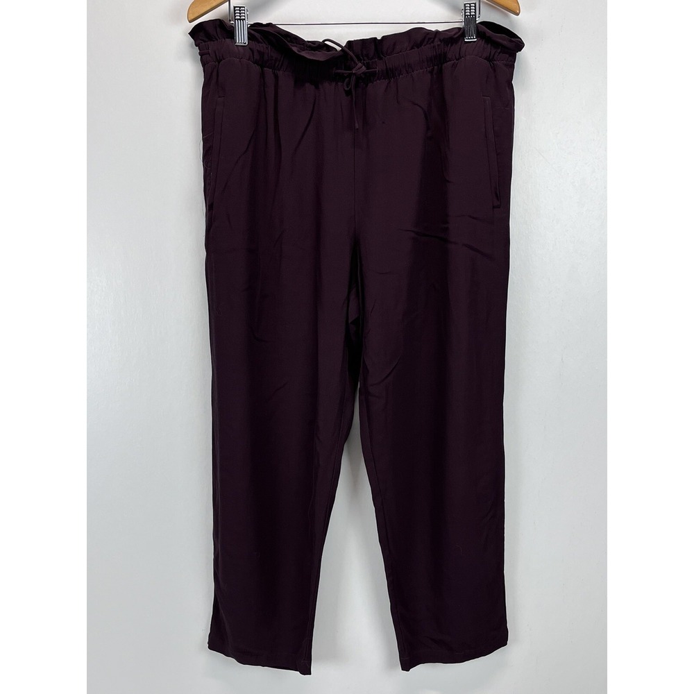 Eileen Fisher Tencel Elastic Waist Pants Sz L VGUC Dark Purple Drawstring Taper